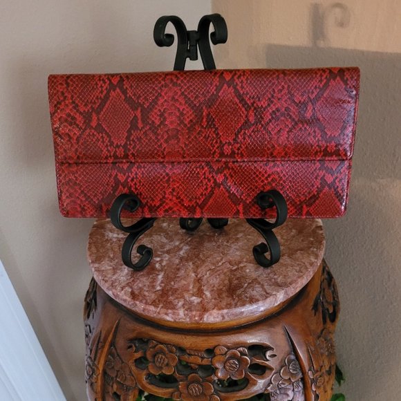 Red Faux Snakeskin Clutch 11.25" x 5"